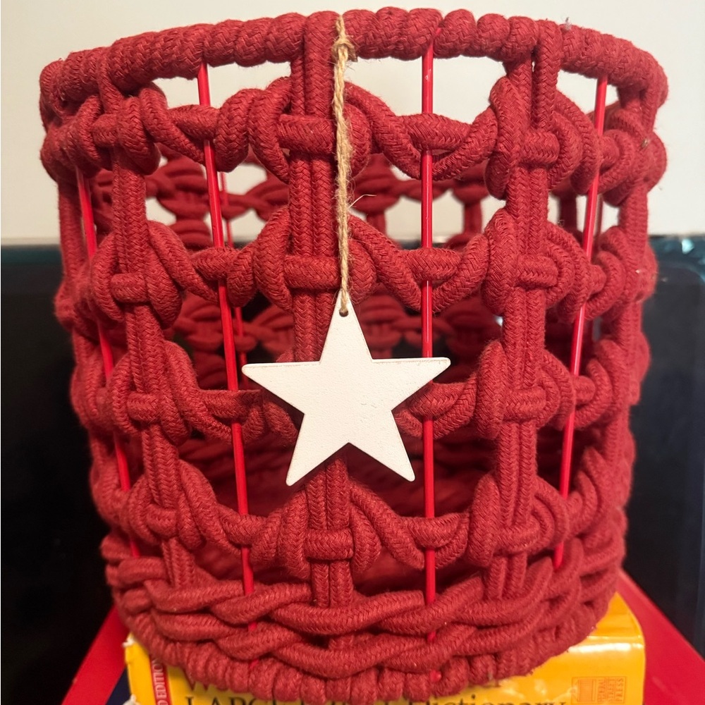 Red Macrame Home Decor Basket